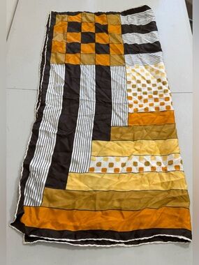 JEAN PATOU Geometric Patchwork Maxi Scarf in Mustard and Brown